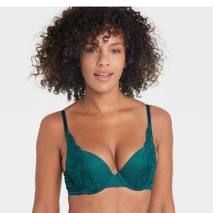 AUDEN Teal High Apex Bra Womens Lace Padded Convertible Deep Plunge Push-Up Bra